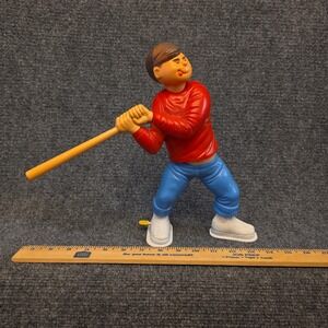 Baseball Batter Boy Plastic Figure Toy Swinging Bat Red Shirt Blue Pants Kids